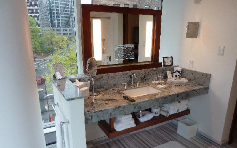 Granite Bathroom Vanity with Wooden Shelf