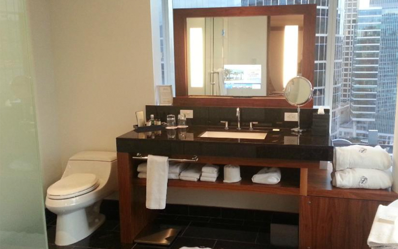 Granite vanity with wood base